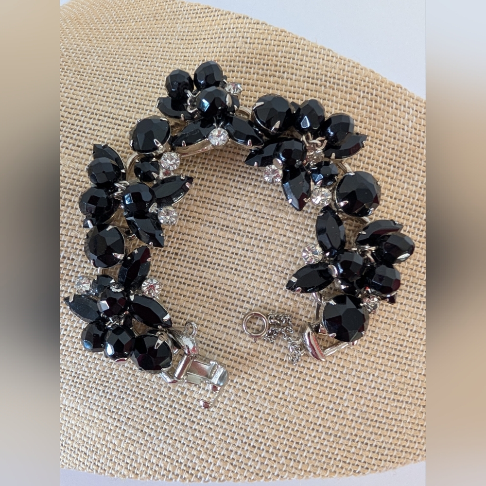 VINTAGE Black Rhinestone Beads Silver Backing By Juliana Vintage